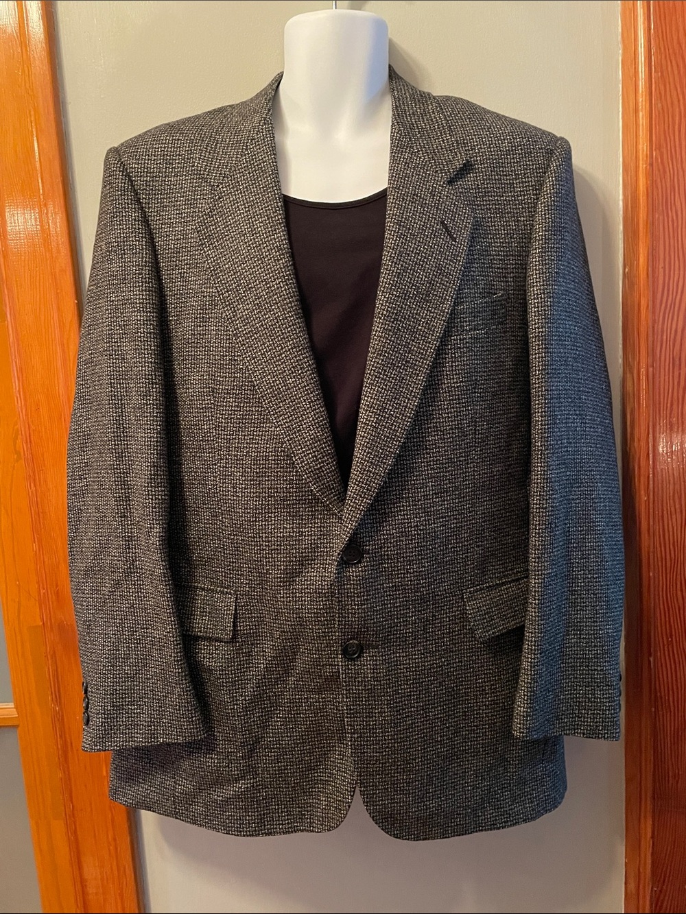 SHETLAND CLOTHES Pure Wool Classic Grid-Pattern Tailored 2-Button Refined Blazer